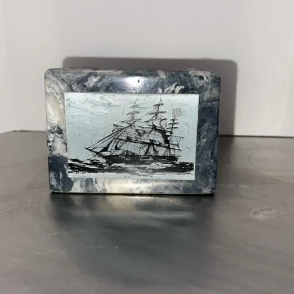 Black Gray Marble Ship Pen Pencil Cup Letter Hold